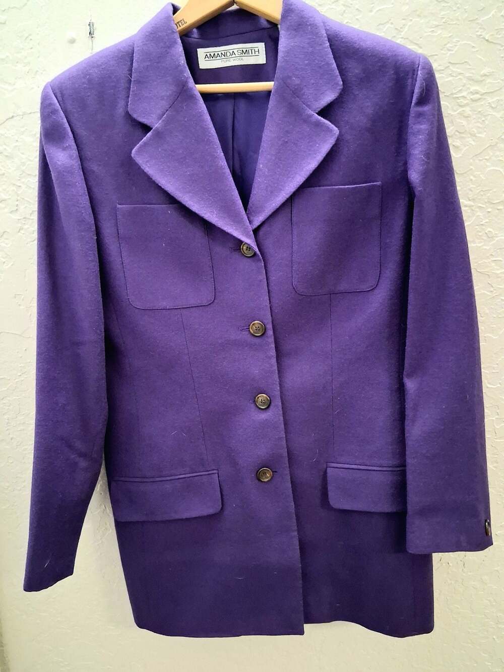 Amanda Smith Vintage Purple 100% Pure Wool Blazer Jacket Size 10